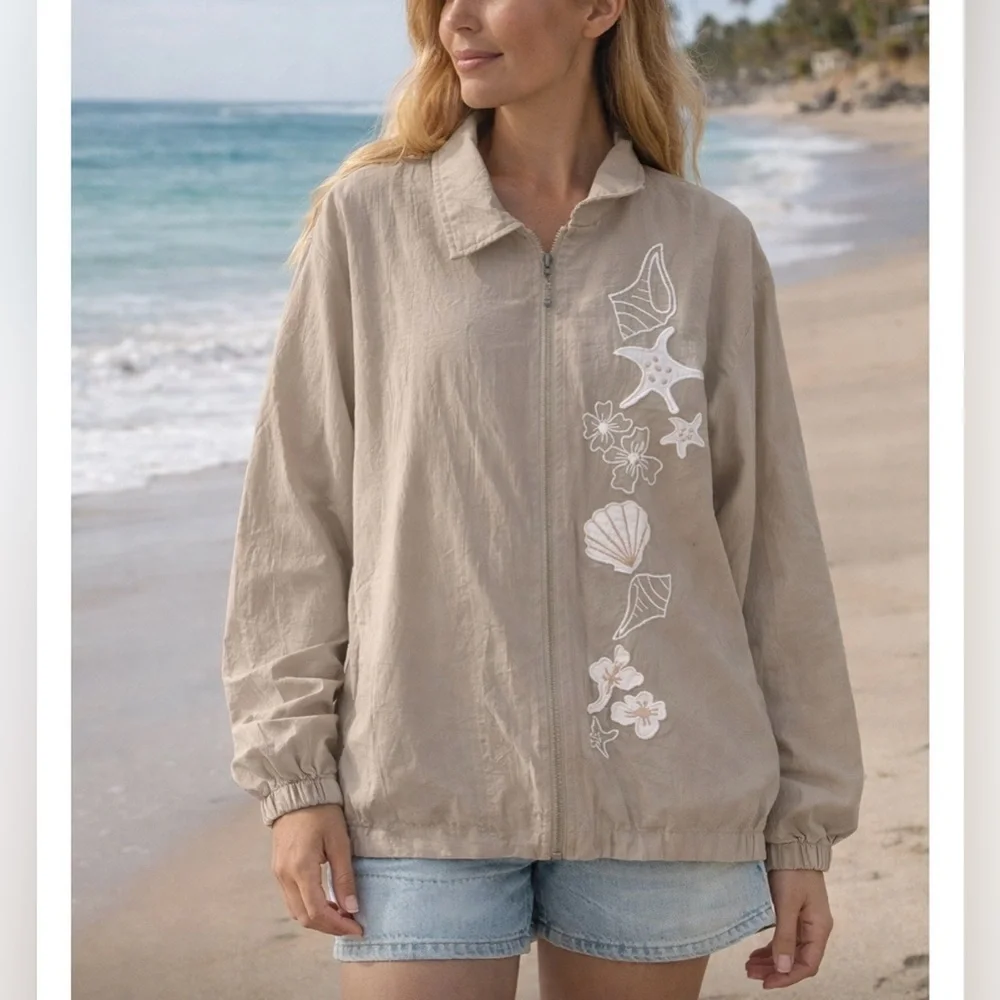 Teddi Tan Women's Sweater with Embroidered shell beach Design XL
